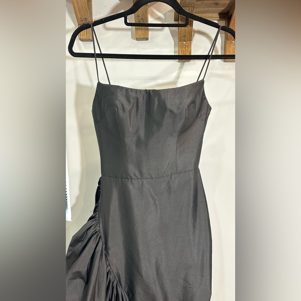NWT Rasario Ruffled Asymmetric Silk Shantung Midi Dress Black IT 36 (US 0) - Picture 7 of 15